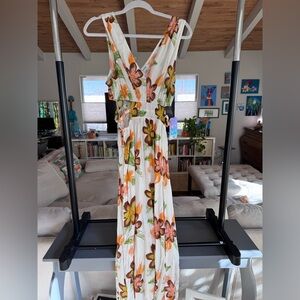 Justify Floral Maxi Dress in Cream and Orange with Side Cut Outs